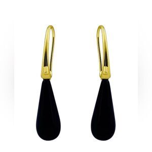 Macy's 14K Gold Plated Genuine Onyx Stone Teardrop Earrings